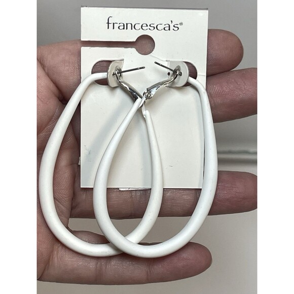 Francesca’s White Coated Teardrop Hoop Earrrings New - Picture 1 of 4